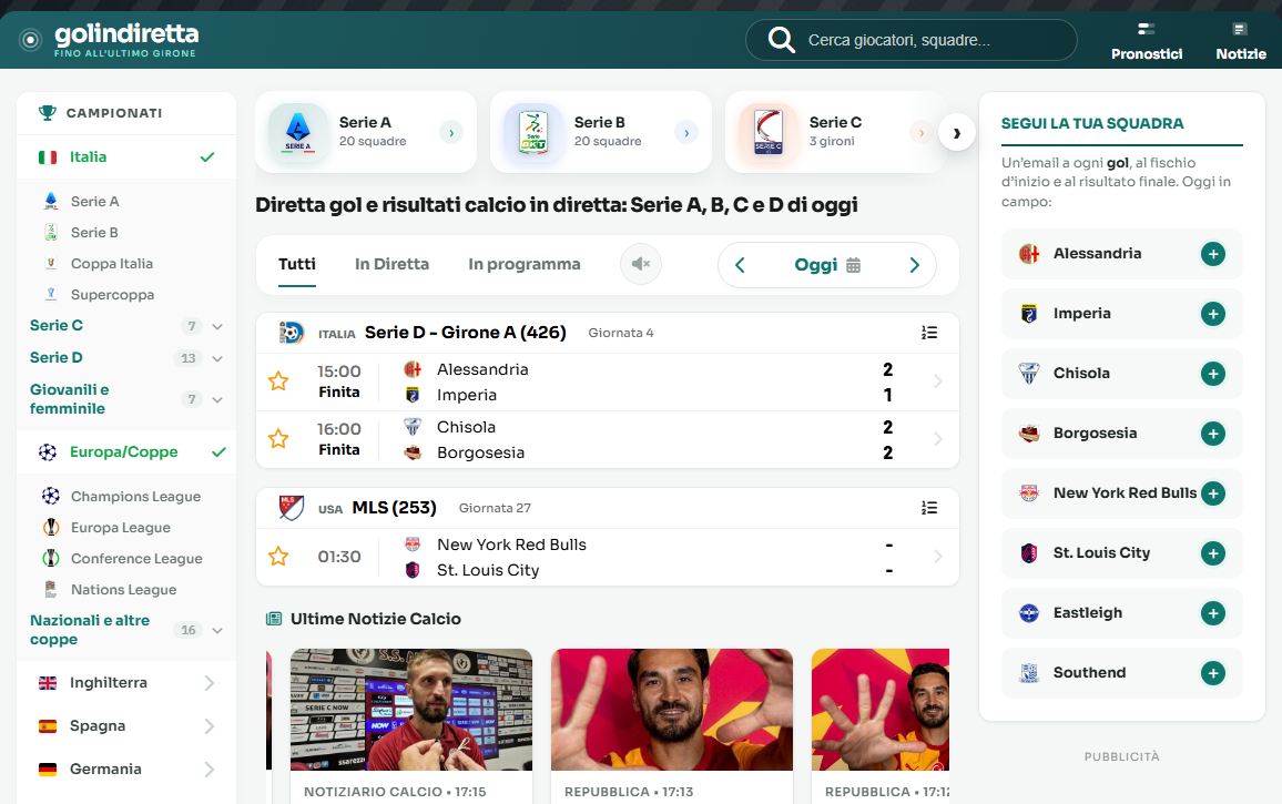 La home di golindiretta.it, uno dei siti che ho fatto
